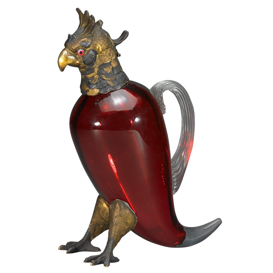 Ormolu Mounted Red Glass Parrot Form Claret Jug, early 20th c.