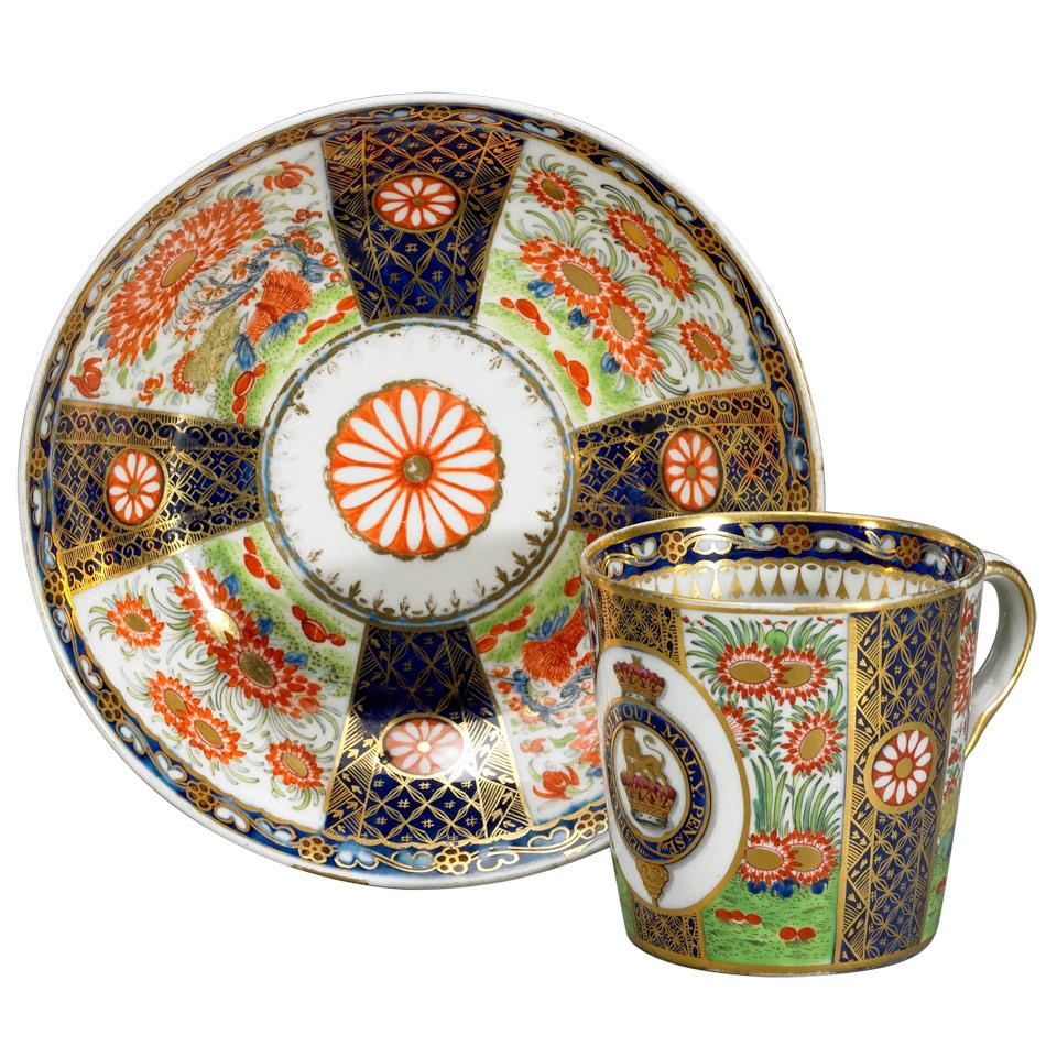 Chamberlains Worcester Royal Badge Armorial ‘Rich Queen’s’ Japan Pattern Cup and Saucer, c.1805-10