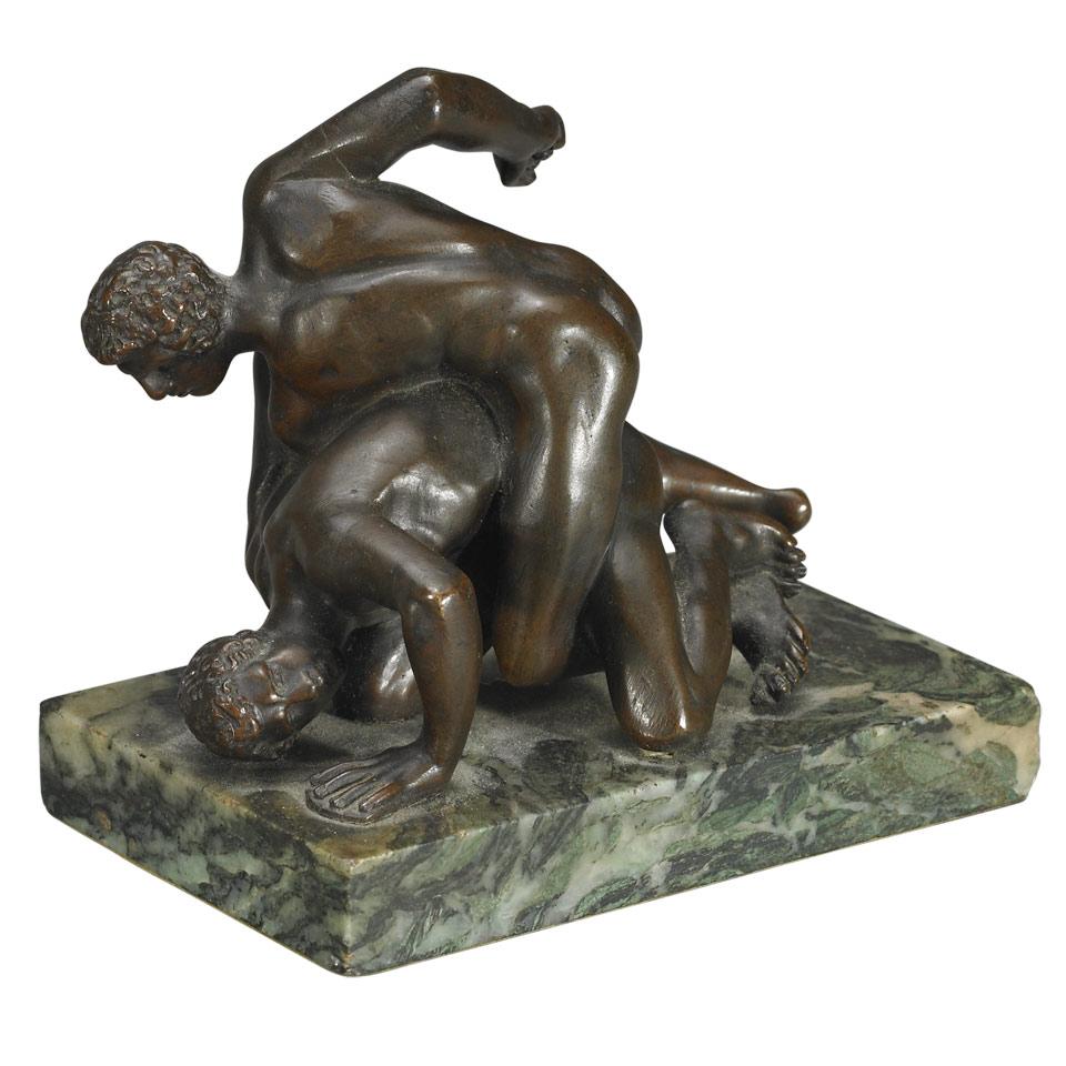 After the Antique, Italian Miniature Bronze Group of The Wrestlers, c.1900