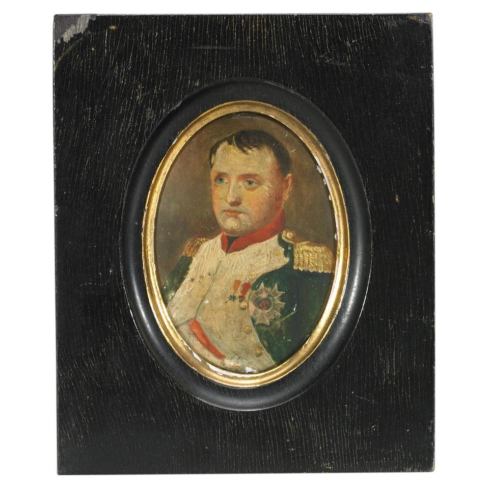 French Oval Portrait Miniature of Napoleon on Enamelled Copper, 19th century