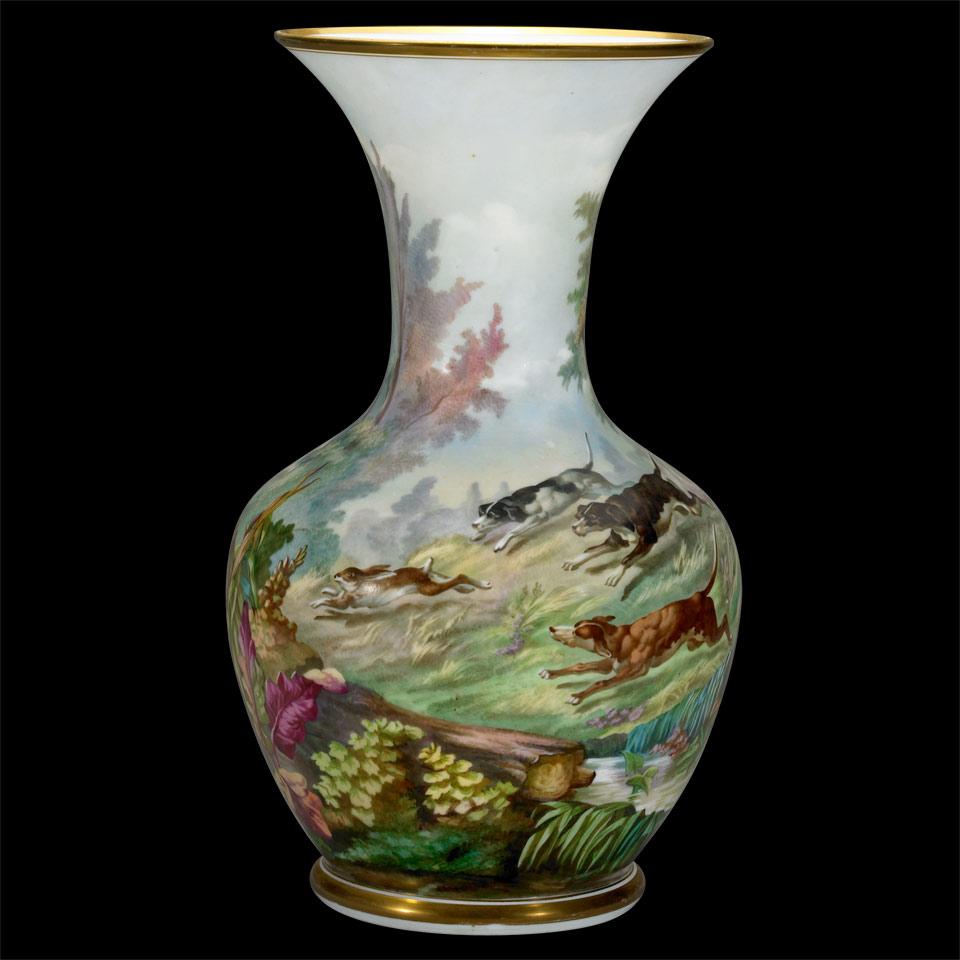 Pair of French Enameled Opaque Glass Large Vases, late 19th century