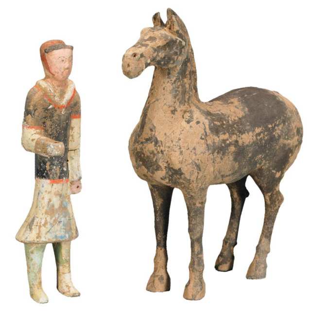 Set of Five Pottery Horses and Grooms, Han Dynasty (206 BC - 220 AD)