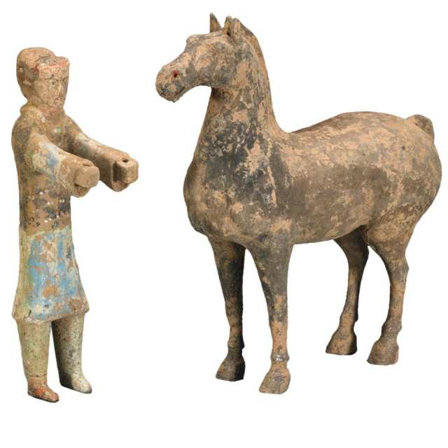 Set of Five Pottery Horses and Grooms, Han Dynasty (206 BC - 220 AD)