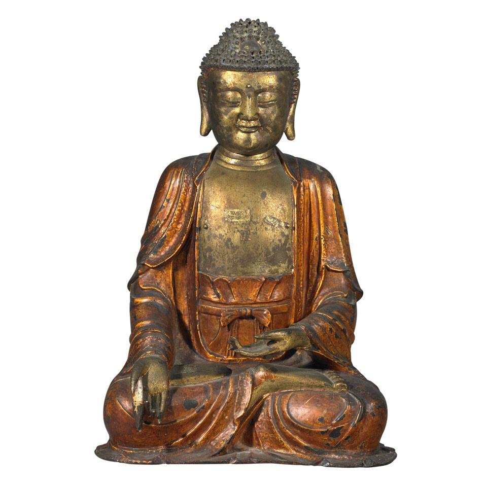 Gilt and Lacquered Bronze Figure of Buddha Akshobya, Ming Dynasty, 16th/17th Century