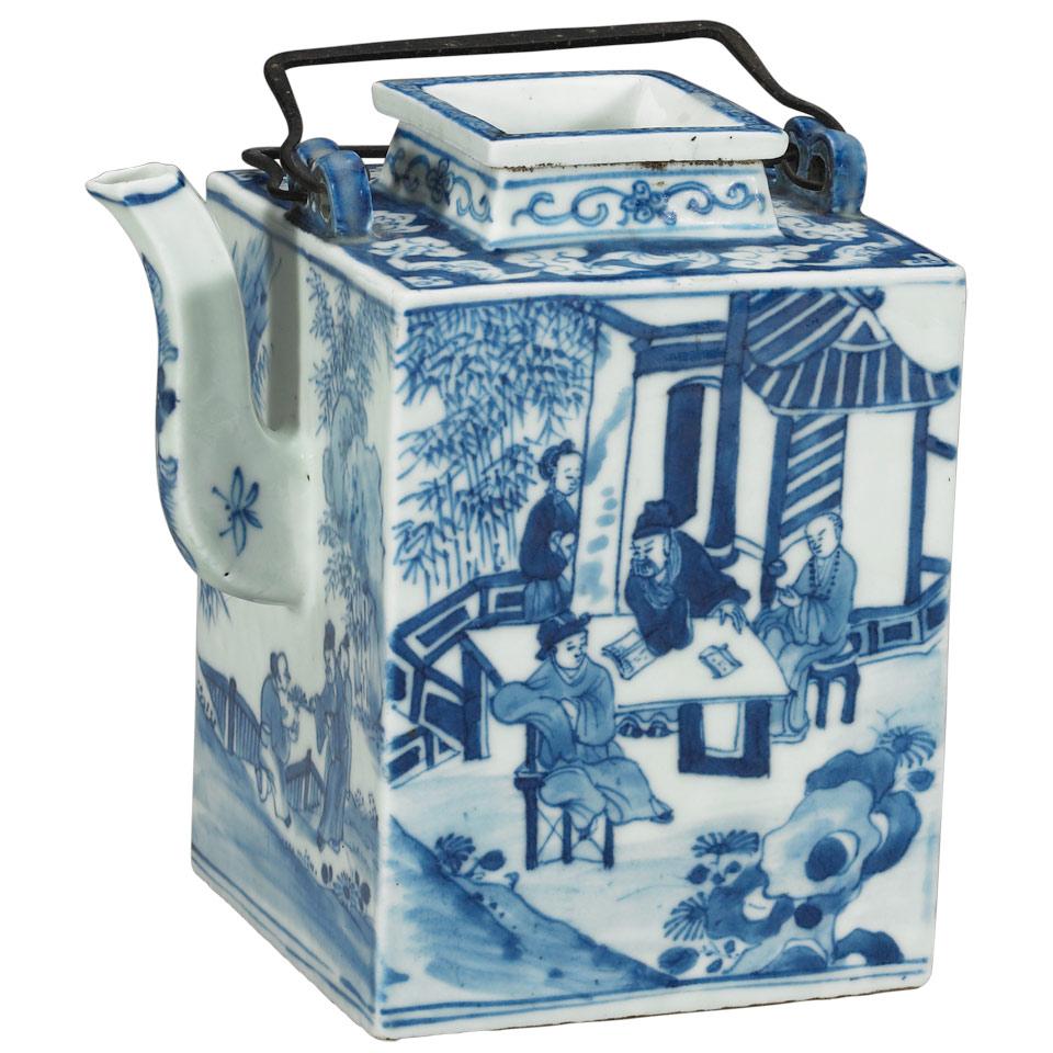 Export Blue and White Square Shaped Teapot, Chenghua Mark, Qing Dynasty, 19th Century
