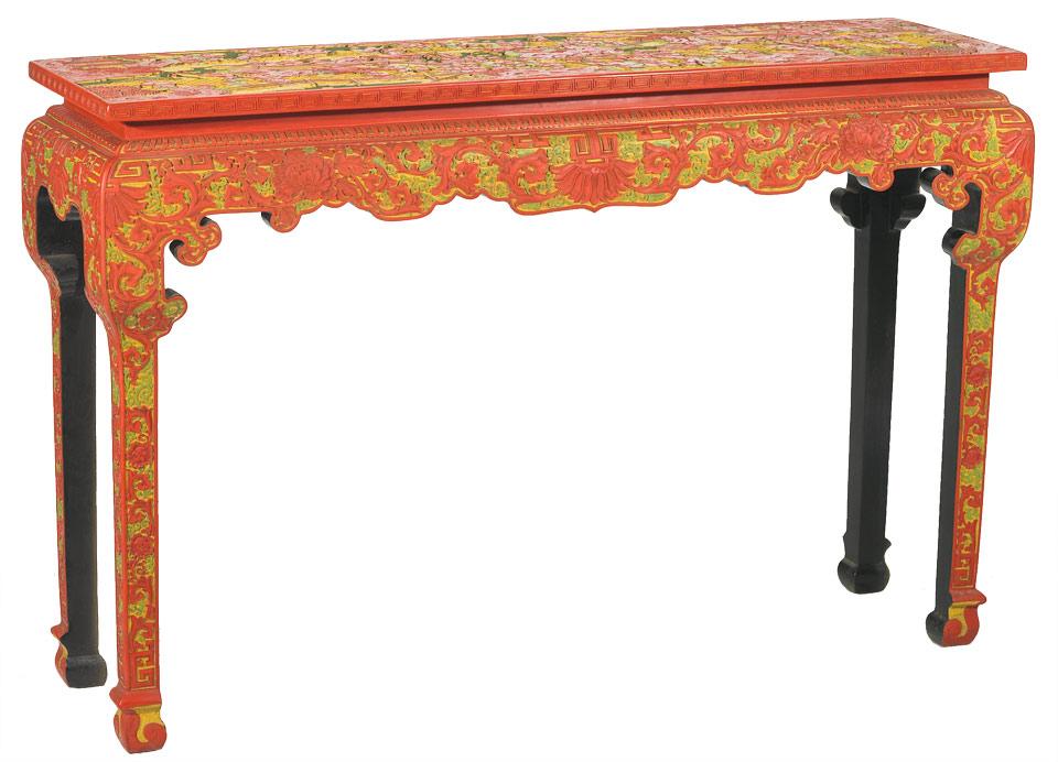 Pair of Red Lacquer Altar Tables