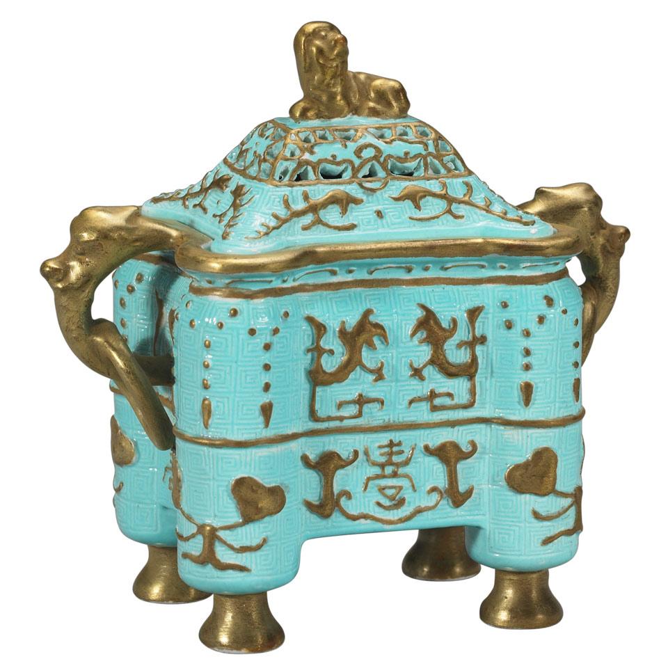 Turquoise Ground Censer Box, Qianlong Mark