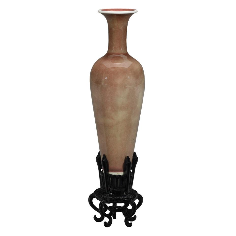 Peachbloom Glazed Amphora, Liuye Zun, Qing Dynasty, Kangxi Mark and Probably of the Period (1664-1722)
