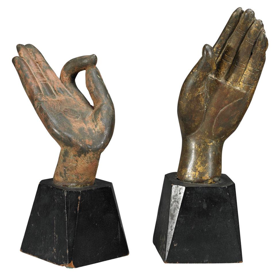 Pair of Bronze Buddha Hands, Qing Dynasty, 19th/20th Century