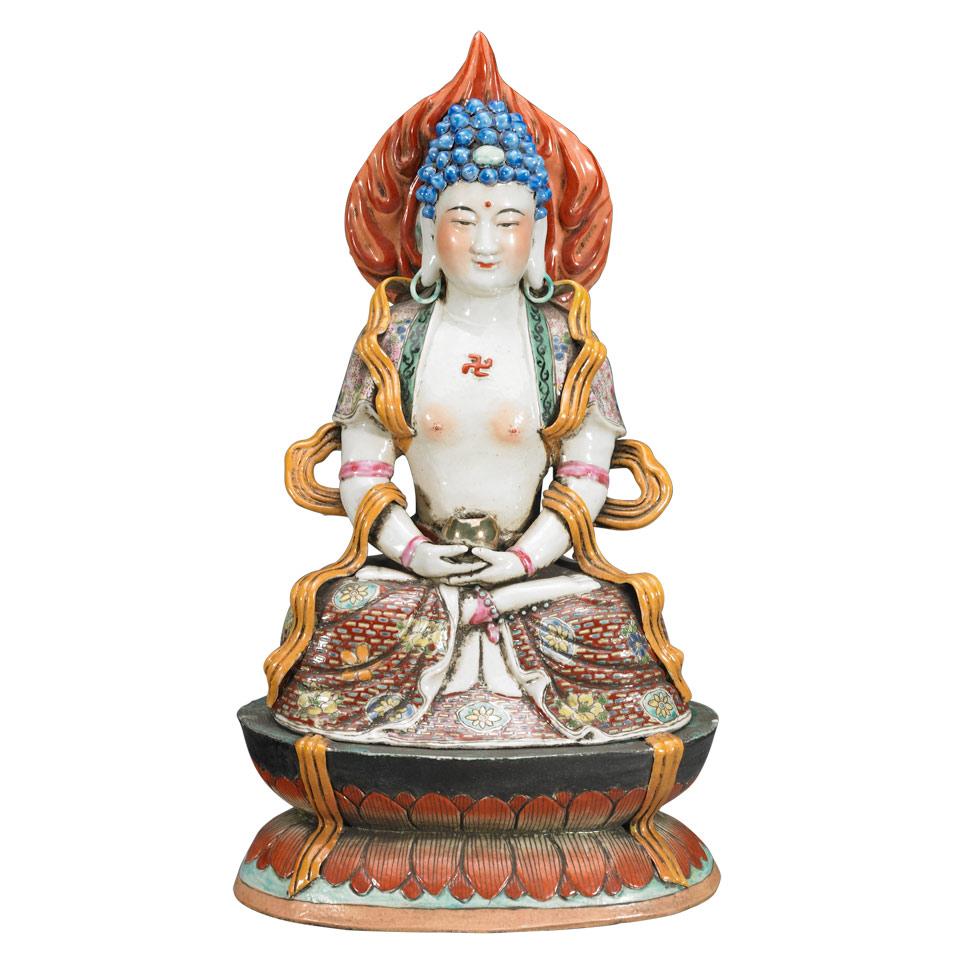 Painted Porcelain Buddha, Republican Period, Early 20th Century