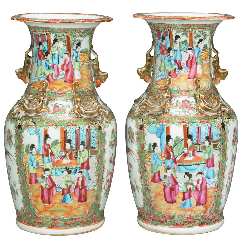 Pair of Export Canton Rose Baluster Vases, Qing Dynasty, 19th Century