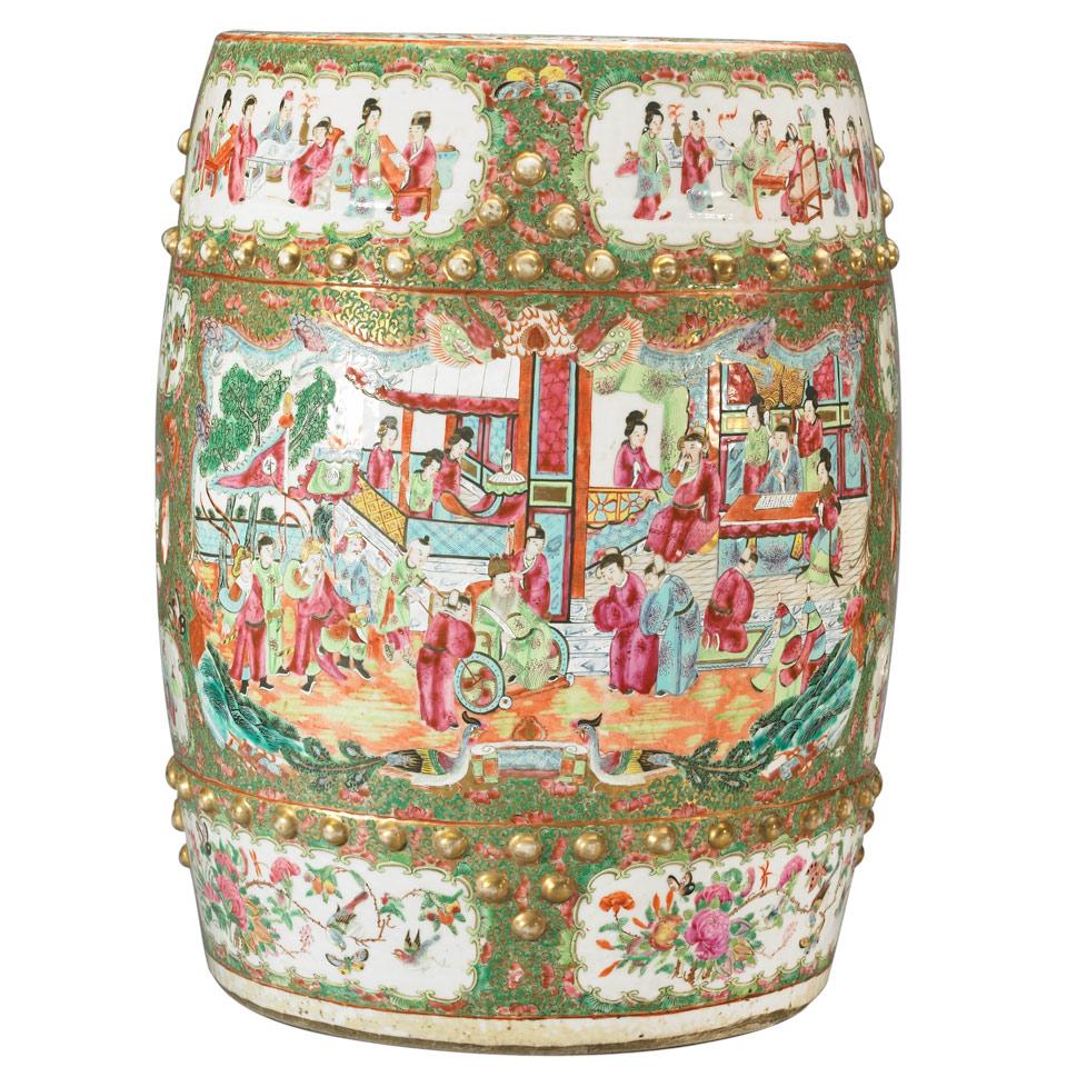 Fine Export Canton Rose Drum Stool, Qing Dynasty, Second Half 19th Century