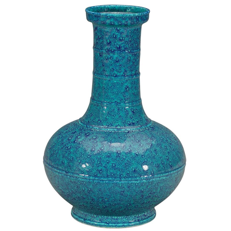 Robin’s Egg Glazed Bottle Vase, Qianlong Mark, Qing Dynasty, 19th Century