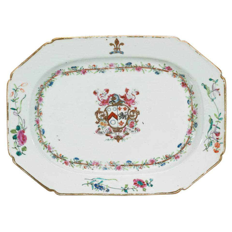 Export Famille Rose Armorial Serving Plate, Qing Dynasty, 18th Century