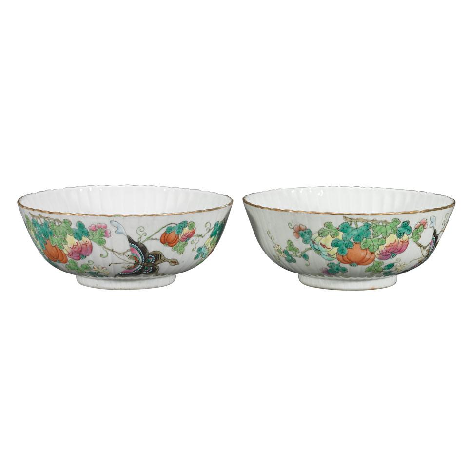 Pair of Famille Rose Butterfly Bowls, Qianlong mark, Qing Dynasty, 19th Century