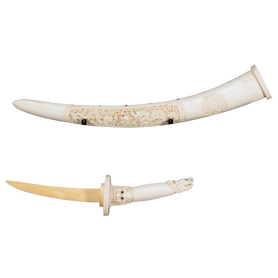 Ivory Carved Dagger and Holder