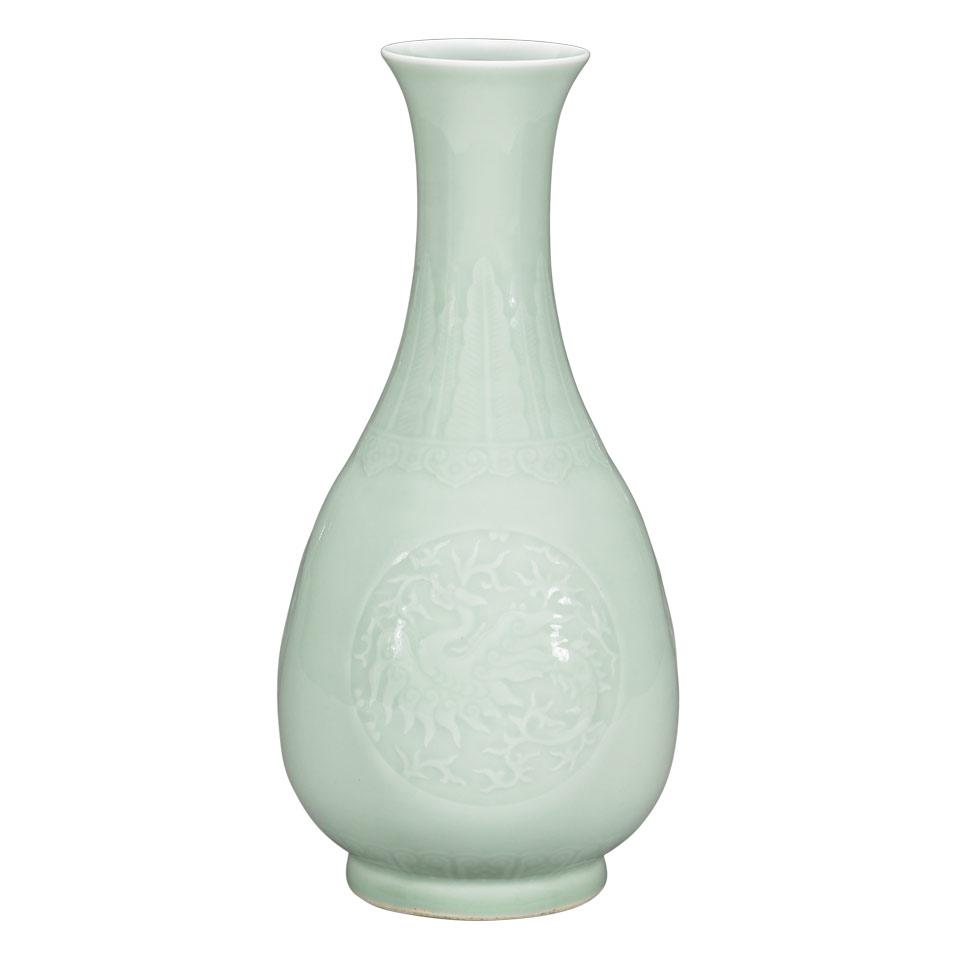 Celadon Pear Shaped Vase, Kangxi Mark, 19th Century