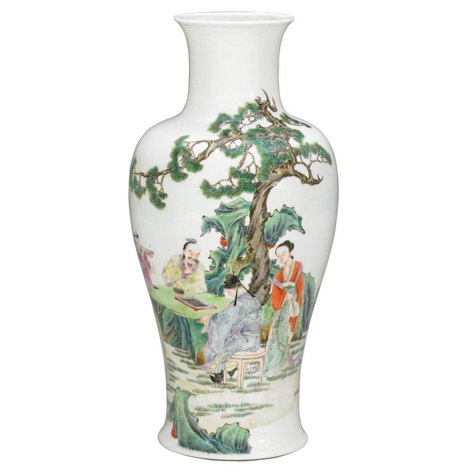 Famille Rose Scholars Vase, Republican Period, Early 20th Century