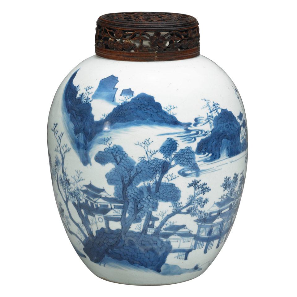 Blue and White Landscape Ginger Jar, Qing Dynasty, 19th Century