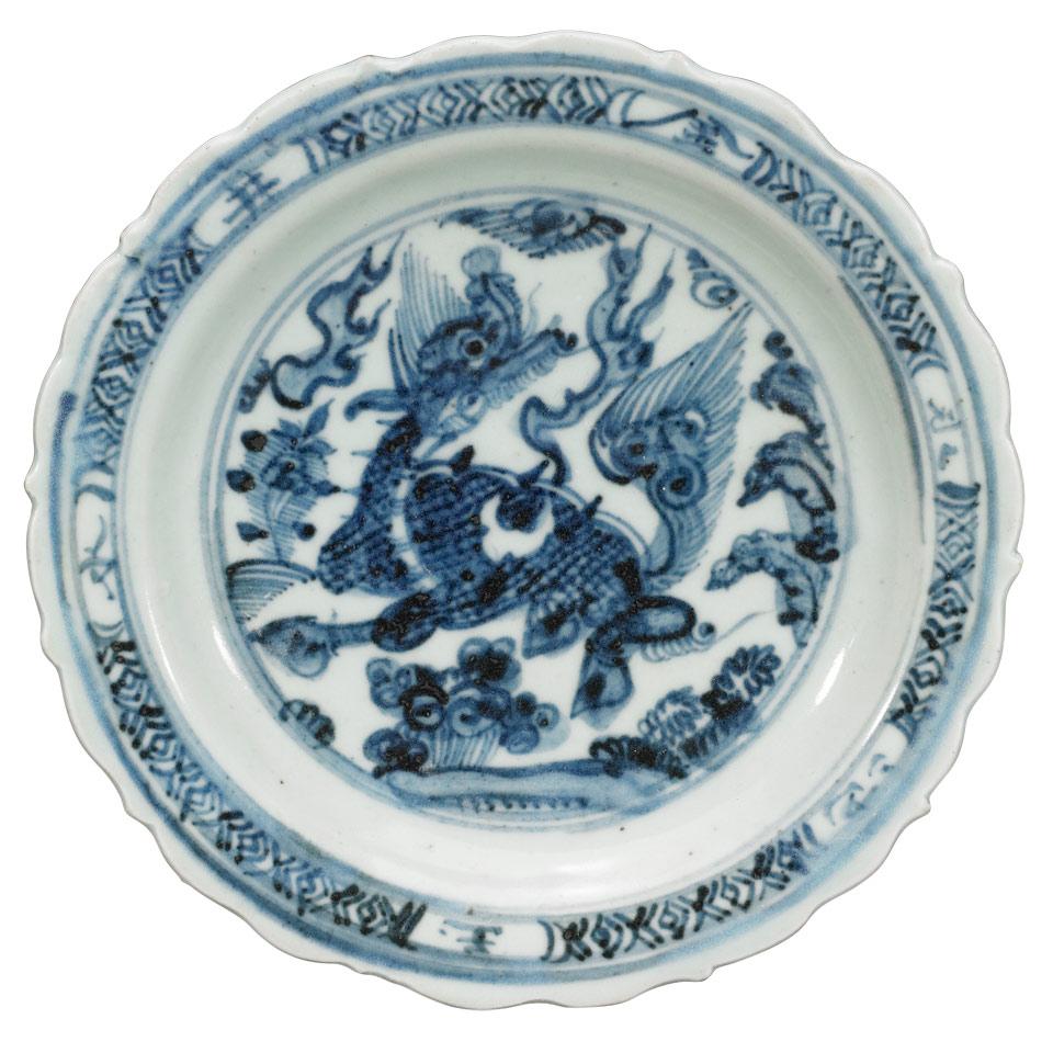 Blue and White Qilyn Dish, Ming Dynasty, 17th Century