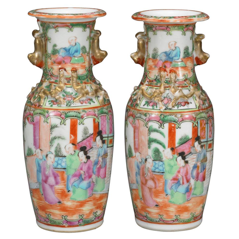 Pair of Export Canton Rose Cabinet Vases, Qing Dynasty, 19th Century