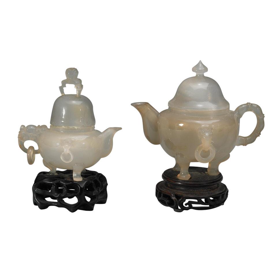 Two Agate Tripod Ewers, Qing Dynasty, 19th Century