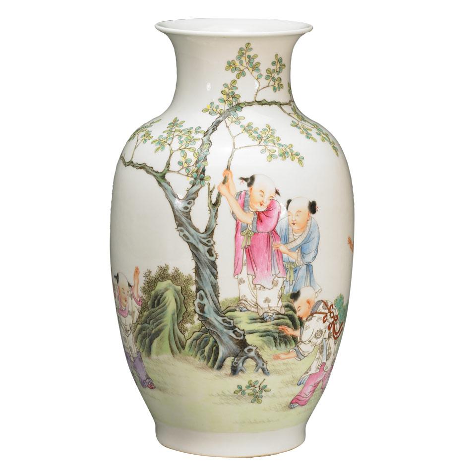 Famille Rose Boys Vase, Republican Period, Early 20th Century