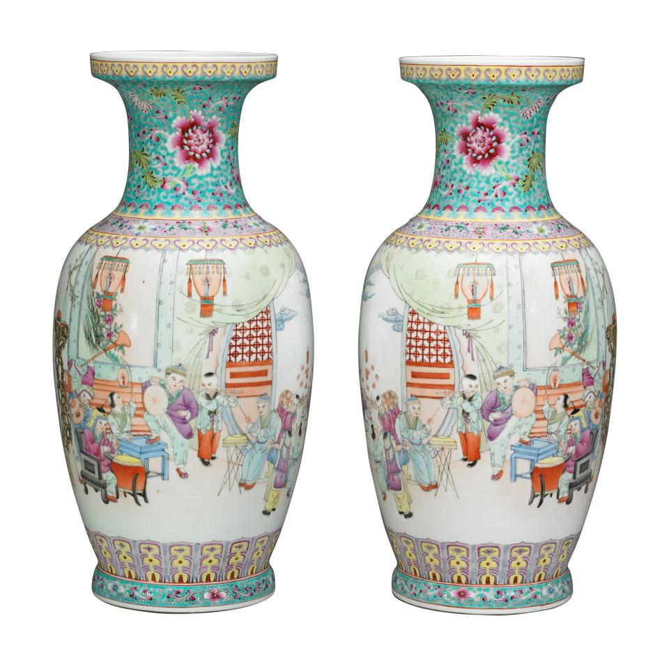 Pair of Famille Rose Boys Vase, Qianlong Mark, Republican Period, Early 20th Century