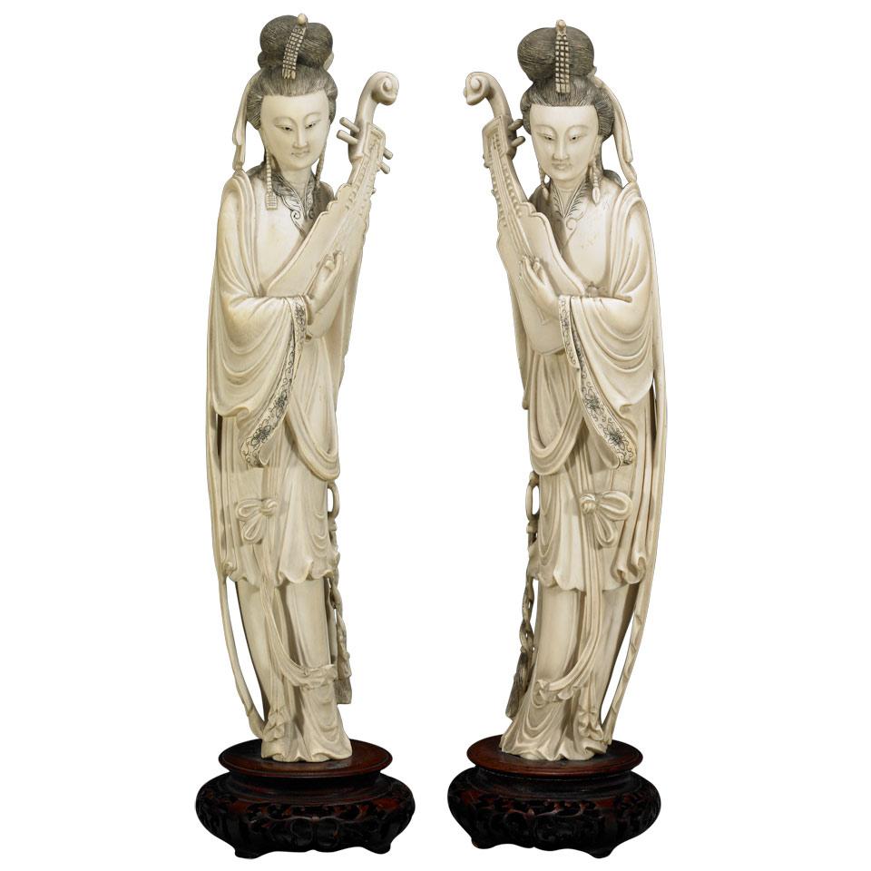 Pair of Ivory Carved Meiren