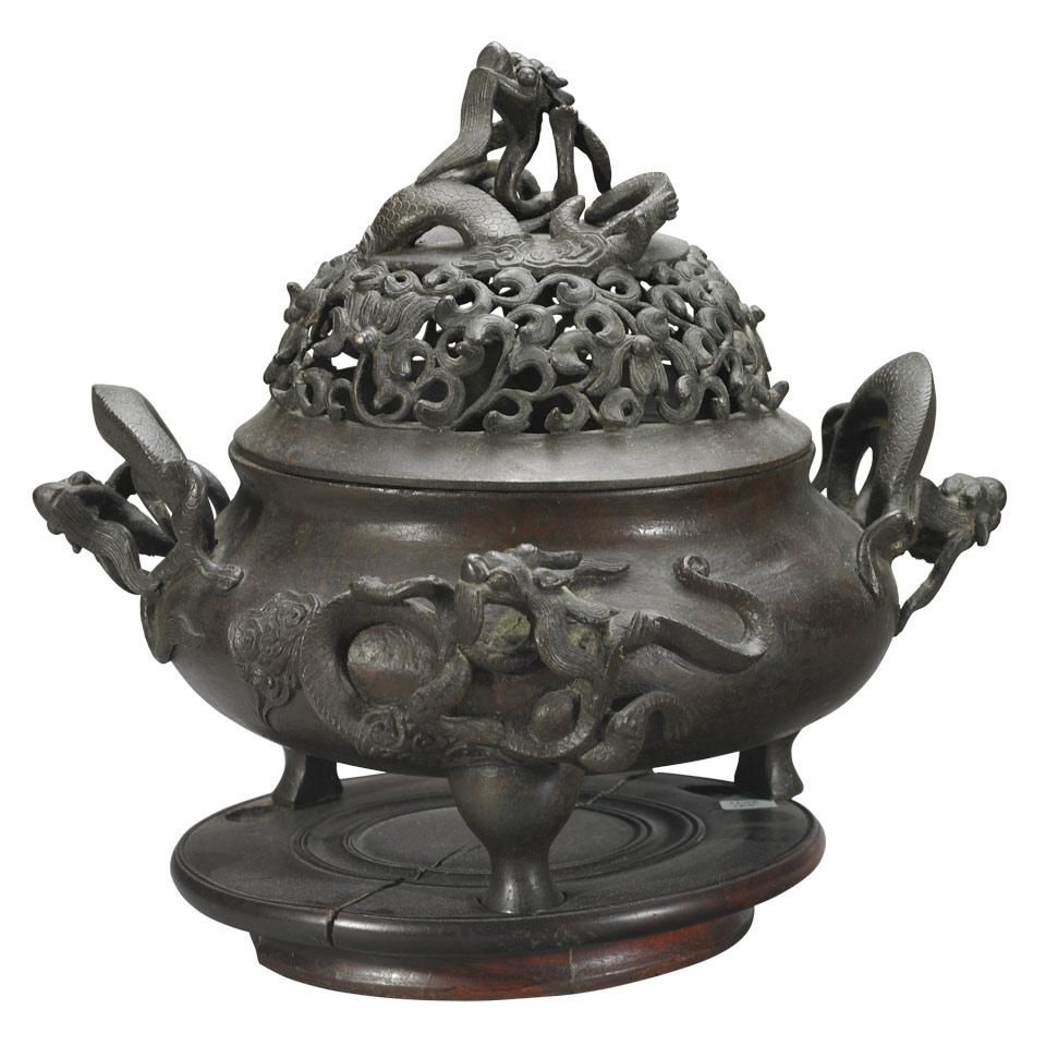 Bronze Dragon Censer and Cover, Xuande Mark, Ming Dynasty, 17th Century