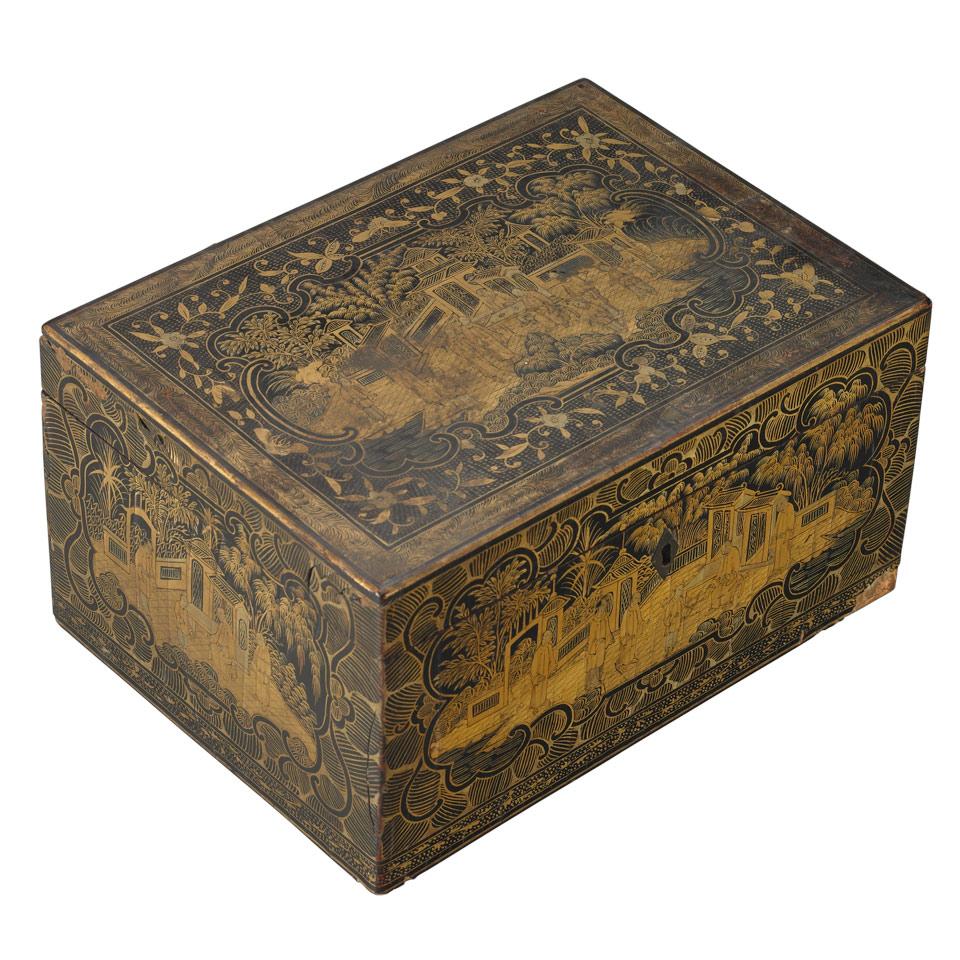 Export Lacquered Wood Tea Caddy, Qing Dynasty, 19th Century