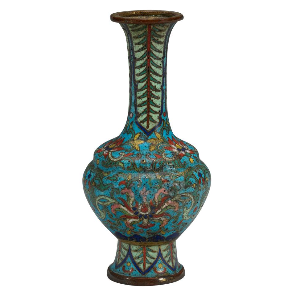 Blue Ground Cloisonné Enamel Bottle Vase, Qing Dynasty, 19th Century