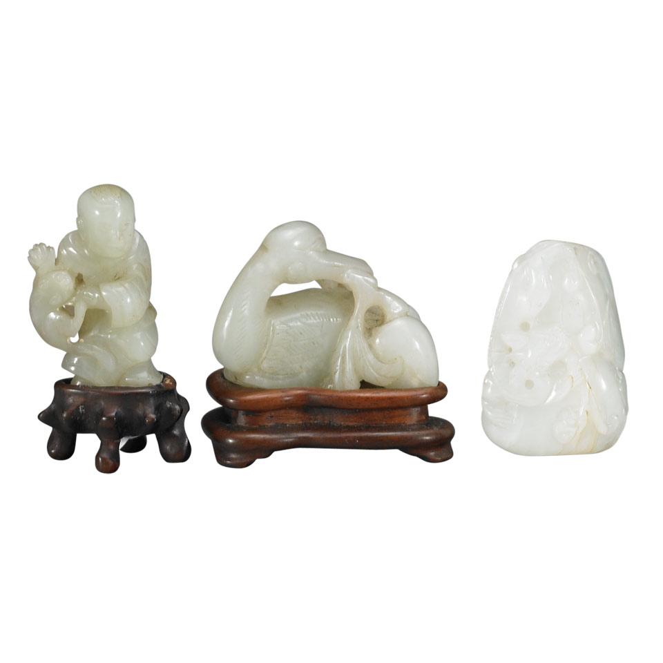 Three Pale Celadon Jade Pebbles, Qing Dynasty, 19th/20th Century