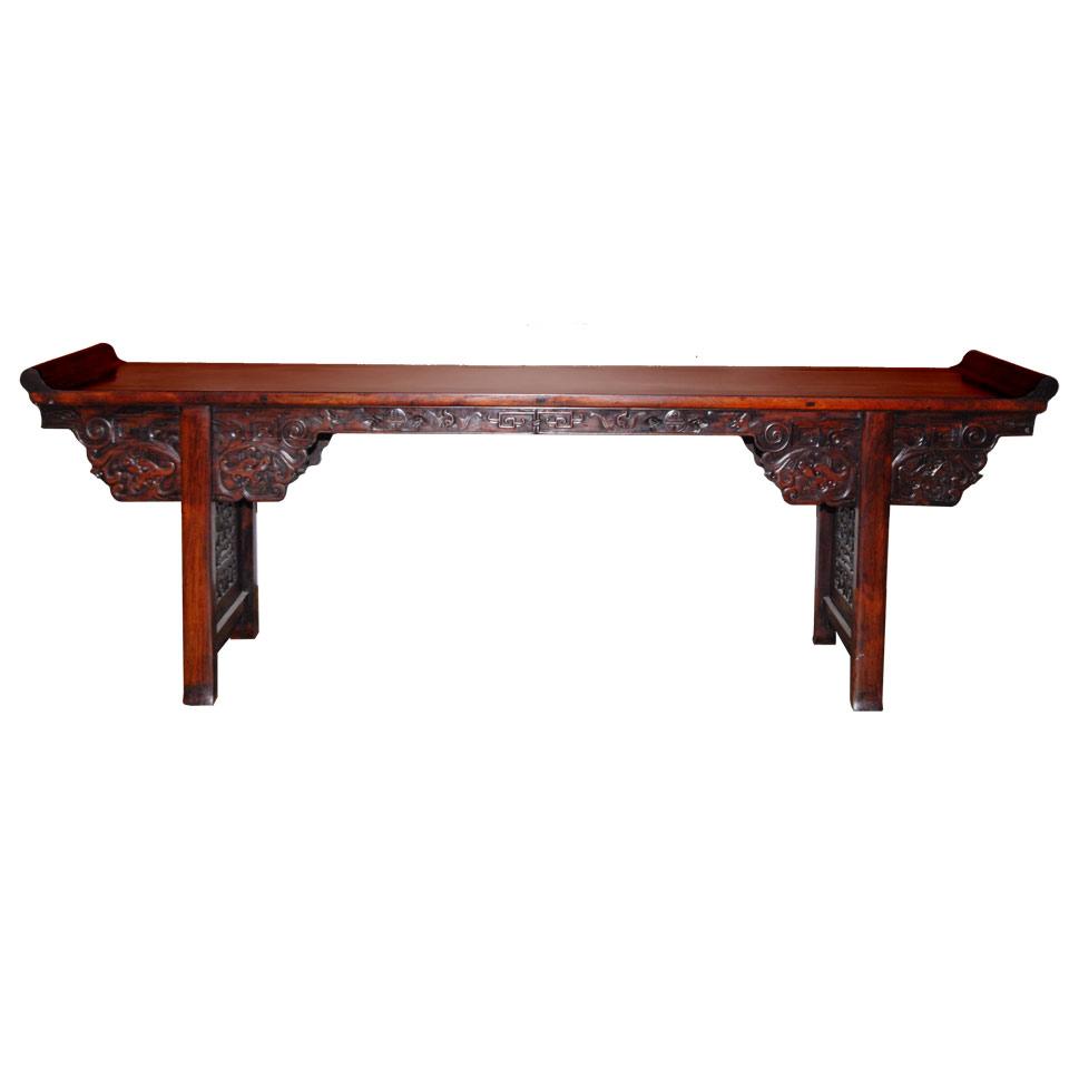 Huanghuali Veneered Trestle Leg Table, Qiaotouan, Qing Dynasty, Early 20th Century