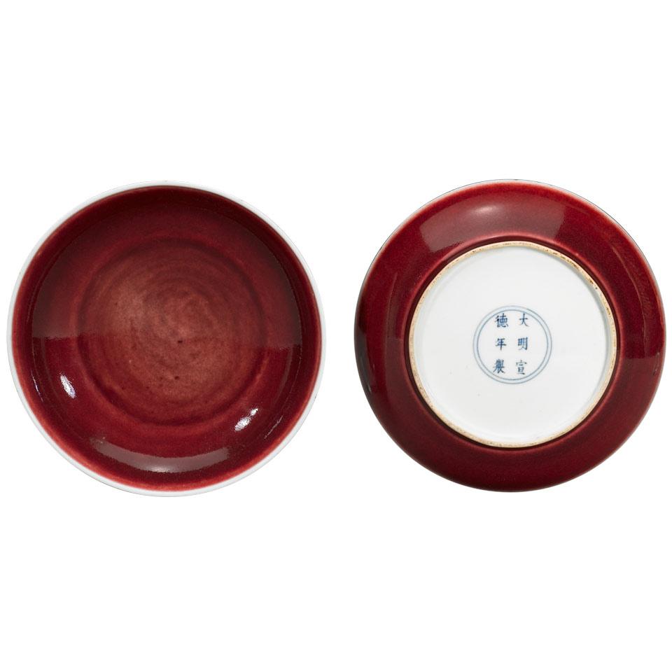 Pair of Oxblood Glazed Dishes, Xuande Mark, Late Qing Dynasty, 19th Century