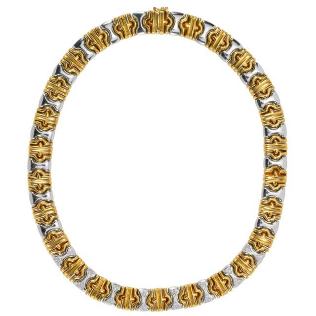 Italian 18k Yellow And White Gold Necklace And Open Bangle