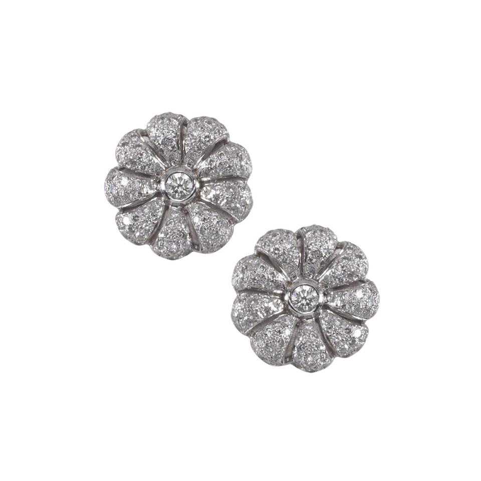 Pair Of Platinum And 18k White Gold Button Earrings