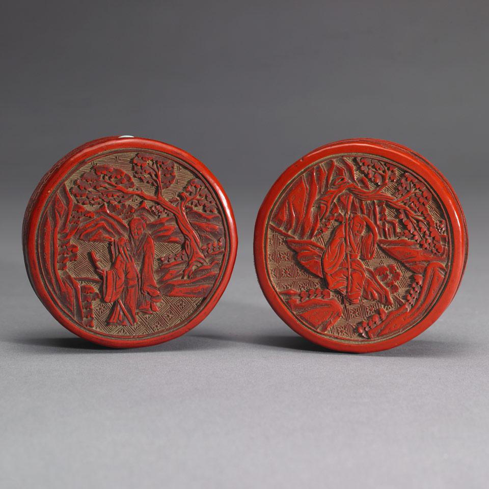 Two Carved Red Cinnabar Lacquer Boxes, Qing Dynasty, 19th Century