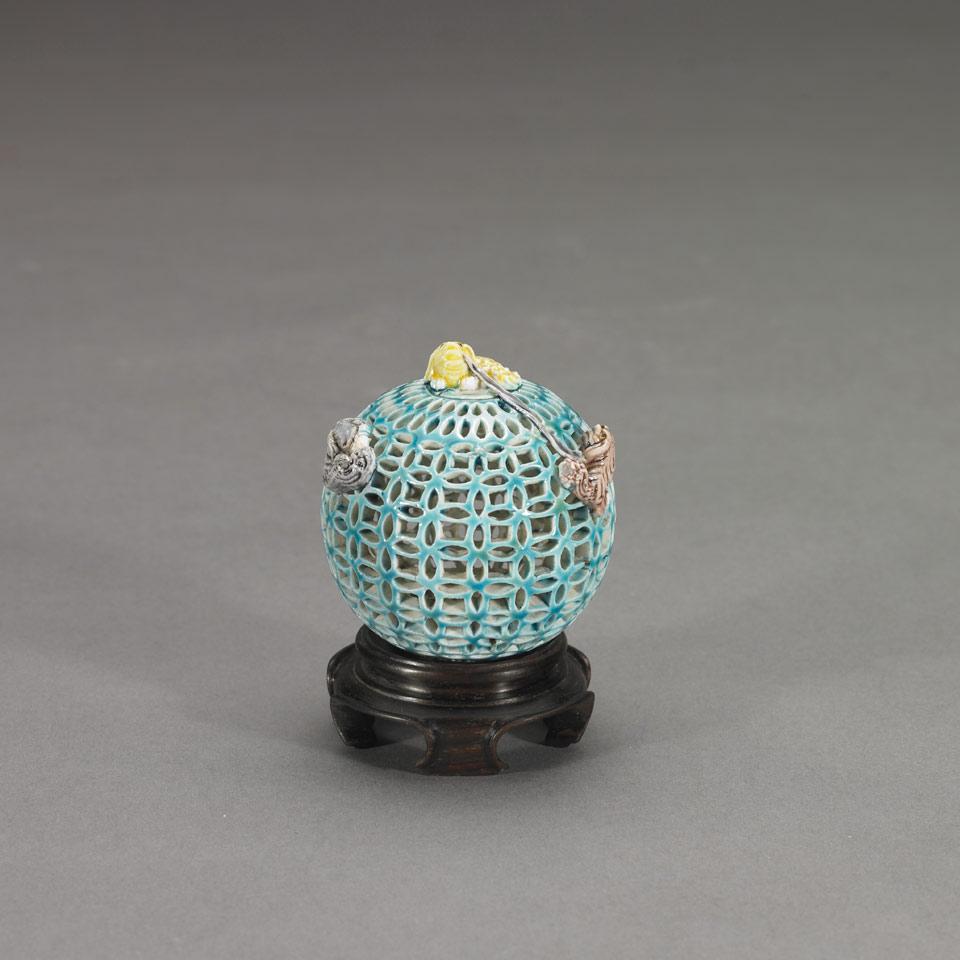 Biscuit Fired Reticulated Ball, Republican Period, 1920’s