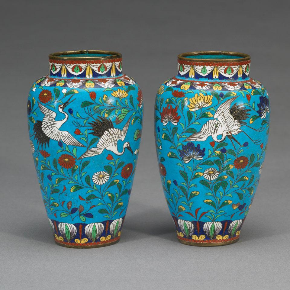 Pair Cloisonné Enamel Vases, Japan, Early 20th Century