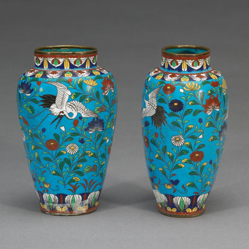 Pair Cloisonné Enamel Vases, Japan, Early 20th Century