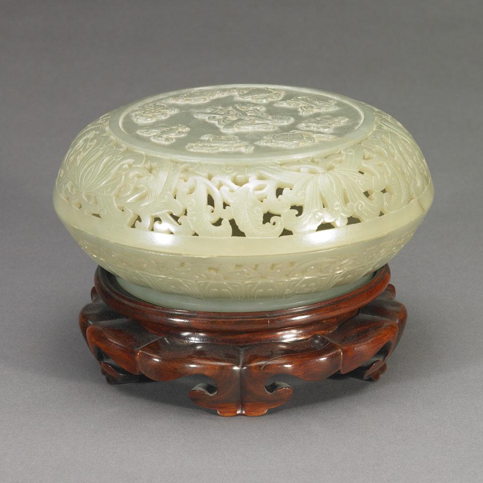 Carved Celadon Jade Pierced Box and Cover