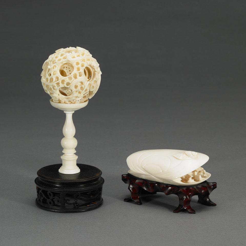 Ivory Ivory Puzzle Ball and Clam Shell