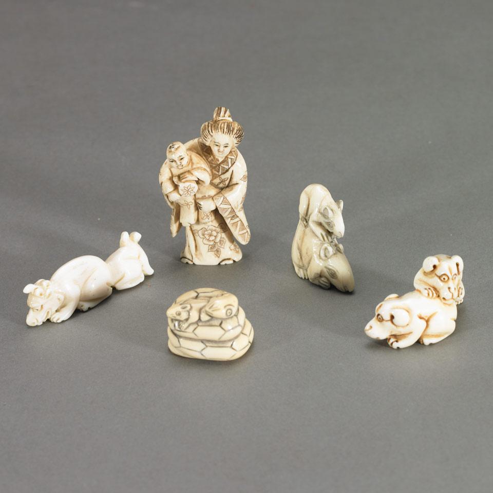 Five Ivory Carved Netsukes