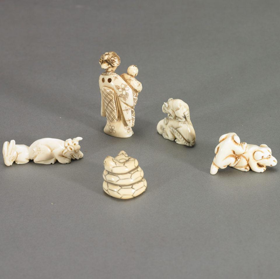 Five Ivory Carved Netsukes