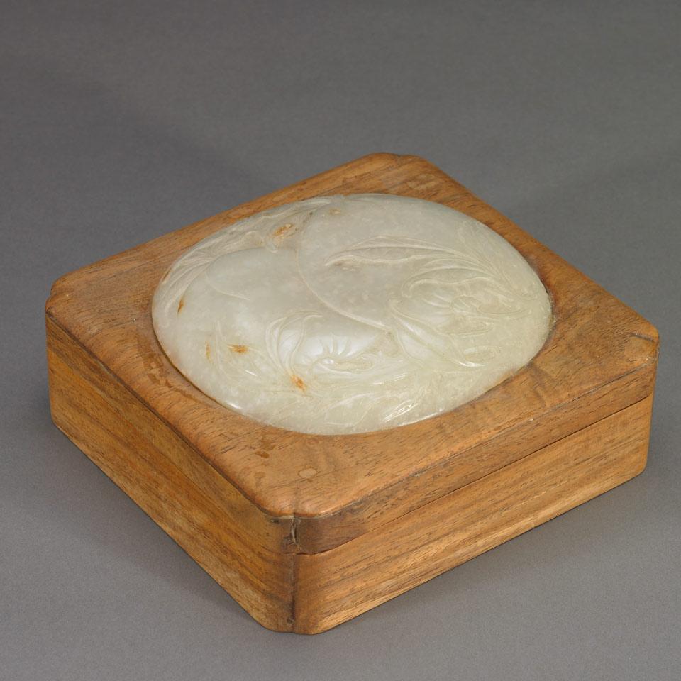 Wood Box with Large Inlay Jade Ornament