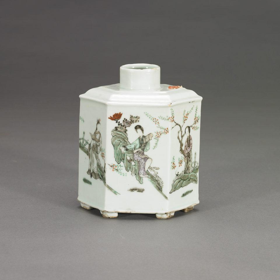Famille Verte Hexagonal Flower Vase, Qing Dynasty, Tongzhi Mark, Late 19th Century