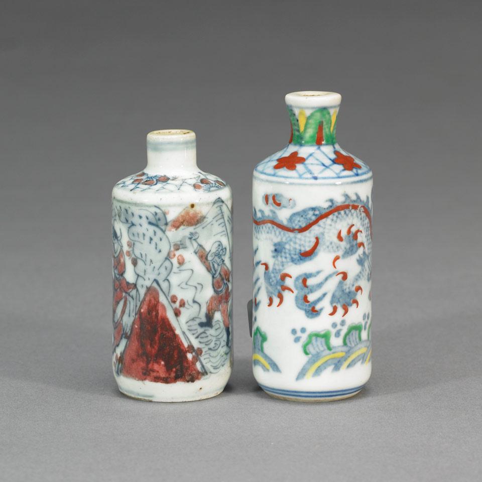 Two Blue and White Snuff Bottles