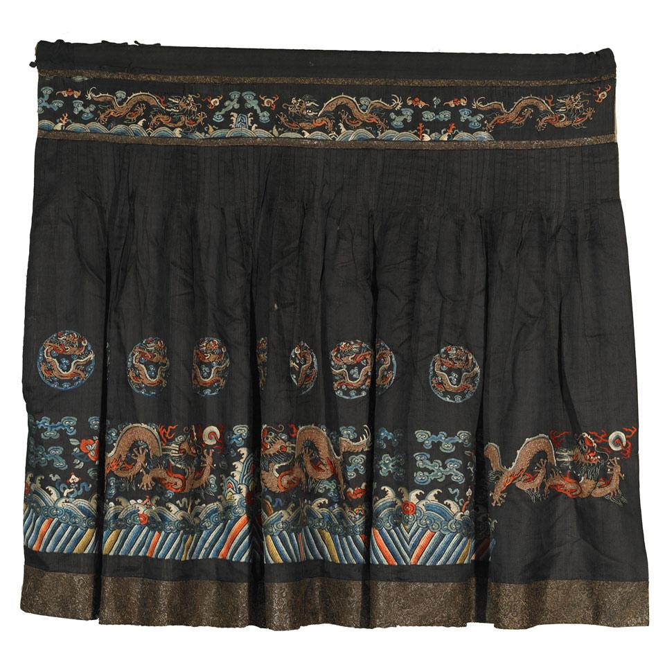 Black Skirt Fragment with Embroided Dragons, Qing Dynasty, Early 20th Century