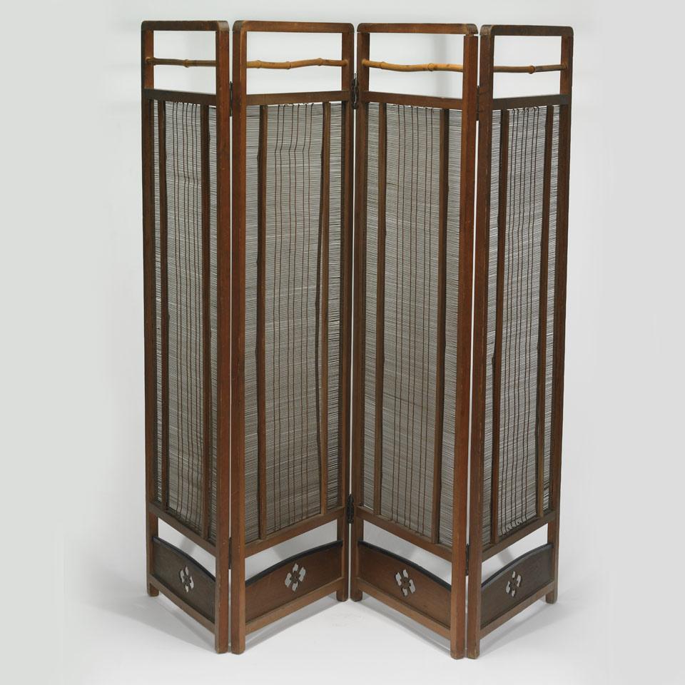Bamboo Four Panel Divider, Early 20th Century
